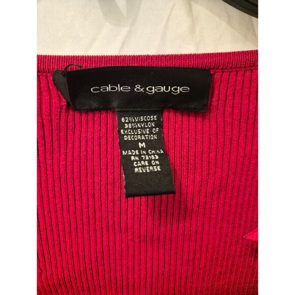 Cable & Gauge Red Ribbed Knit Mod Jewelry Clips Y2K 3/4 Sleeve M Coquette Bows - Picture 5 of 5